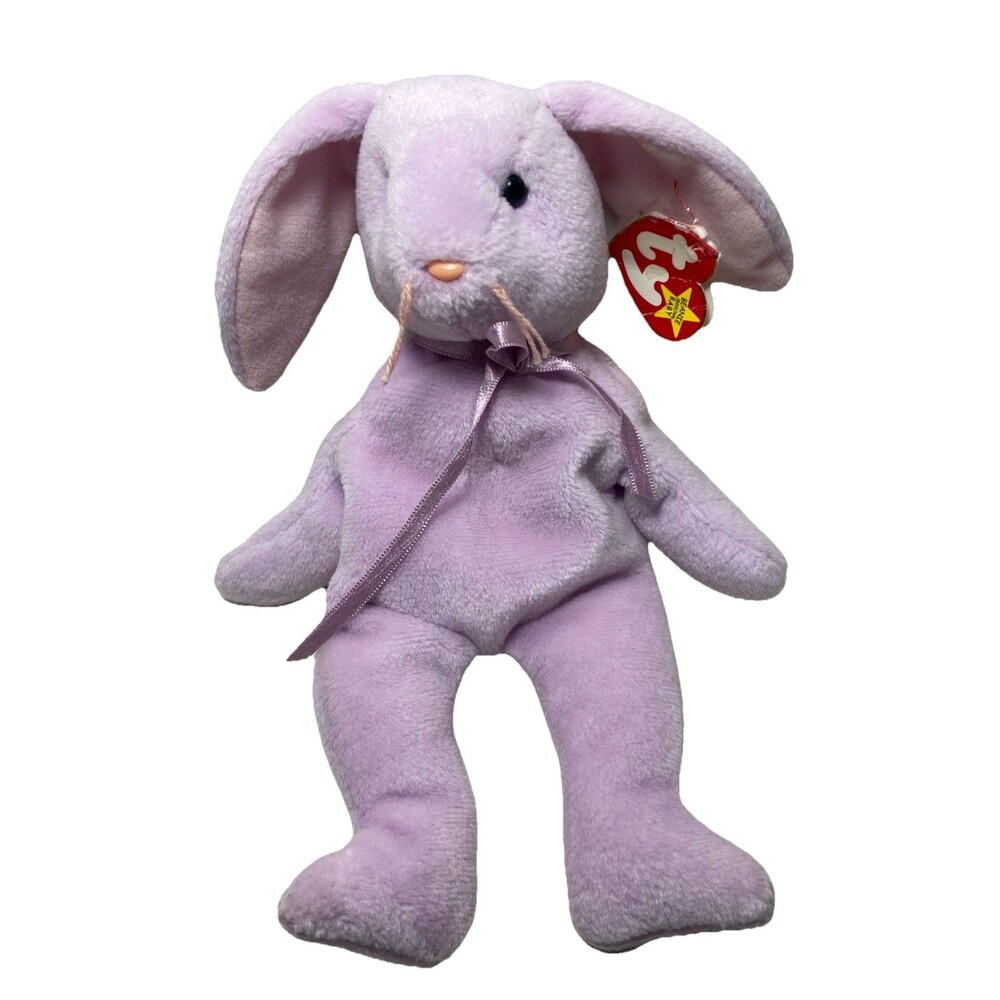 Ty Beanie Baby Floppity the Purple Bunny PVC Pellets Paper Tag Damaged Plush